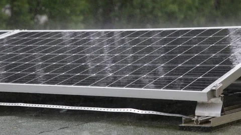 Solar panel on a rainy day Stock Footage