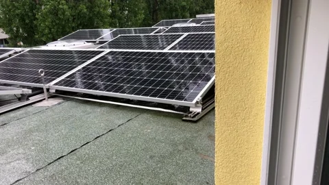 Solar panel on a rainy day Stock Footage 133134355