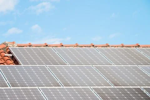 Solar Panel On A Red Roof Stock Photos