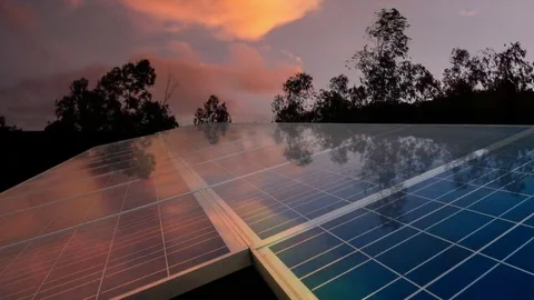 Solar panel  with red sky, time lapse 動画素材 69232291