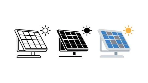 Solar panel renewable energy icon set Stock Illustration