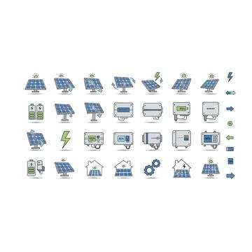 Solar panel renewable energy vector icon set for sustainable design Ilustración de archivo
