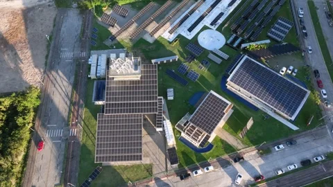 Solar Panel Research and Innovation Facility, Florianopolis, Aerial View 스톡 동영상 344405963