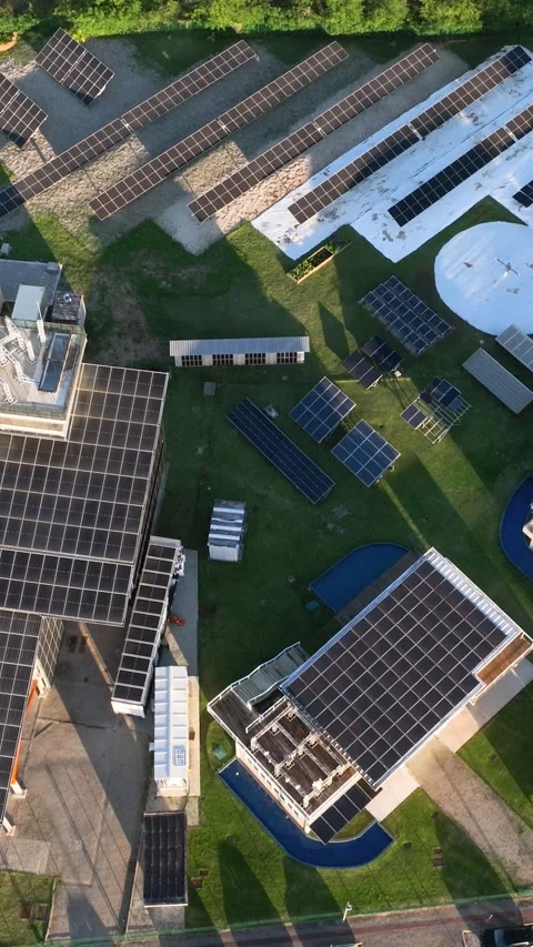 Solar Panel Research and Innovation Facility, Florianopolis, Aerial View Stock Footage 344441359