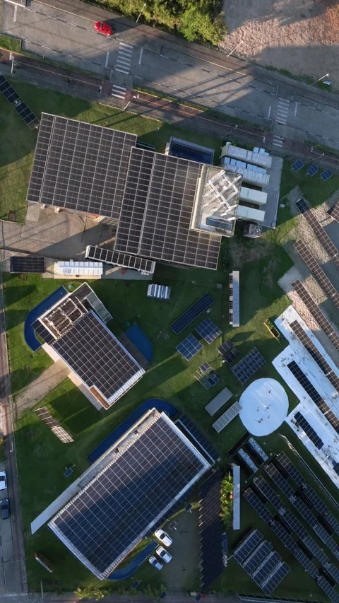 Solar Panel Research and Innovation Facility, Florianopolis, Aerial View Stock Footage 344441531