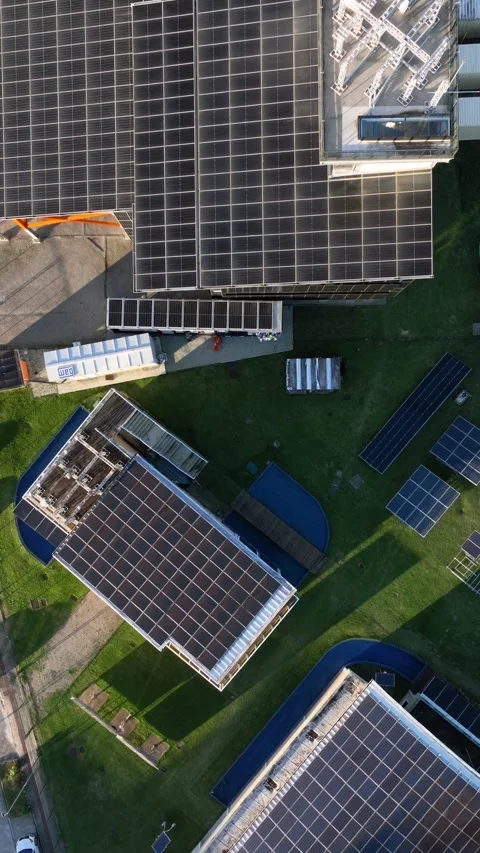 Solar Panel Research and Innovation Facility, Florianopolis, Aerial View Stock Footage 344441894