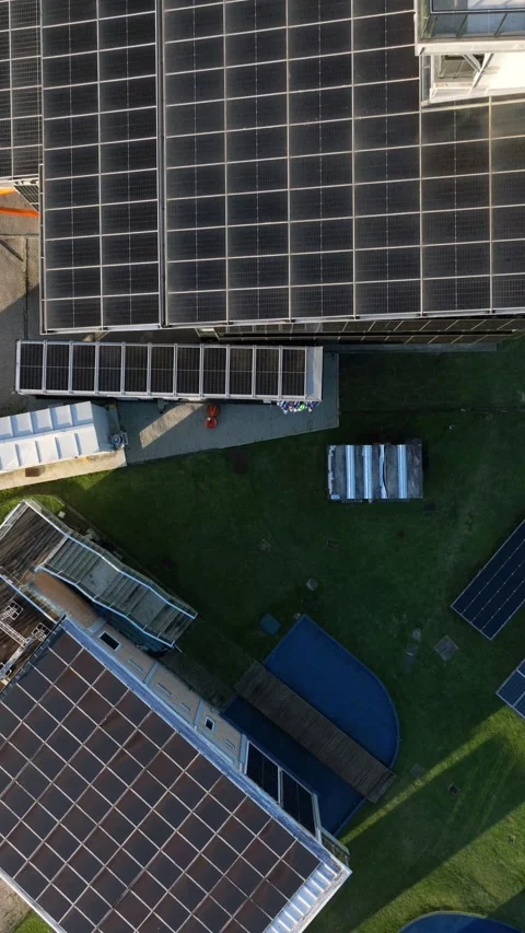 Solar Panel Research and Innovation Facility, Florianopolis, Aerial View Stock Footage 344442513