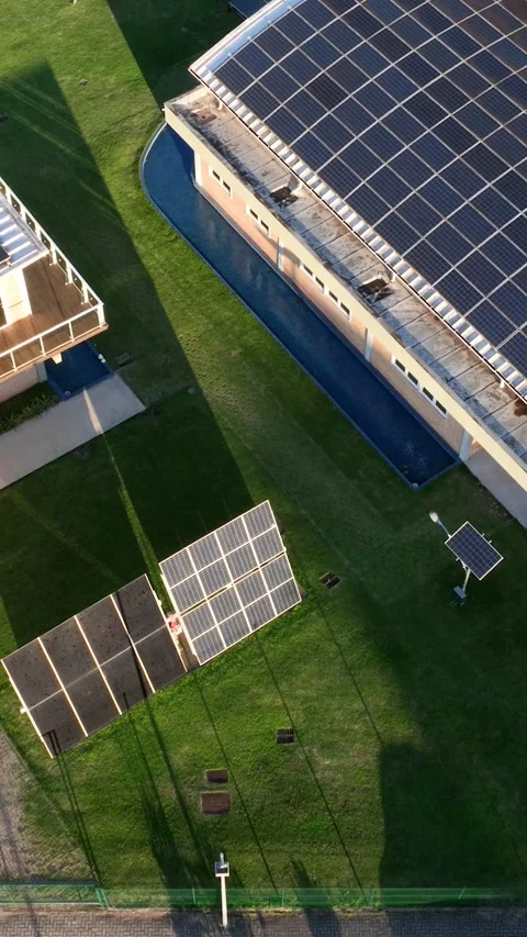 Solar Panel Research and Innovation Facility, Florianopolis, Aerial View Stock Footage 344443060
