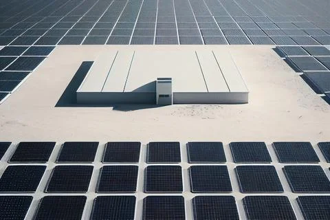 A solar panel roof with a small window on top of it and a small window on t.. Ilustración de archivo