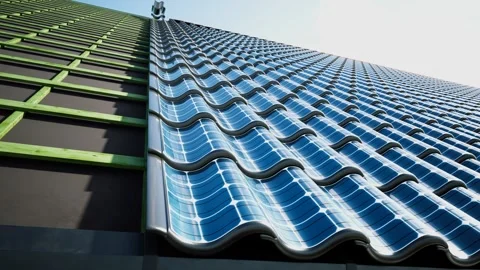 Solar Panel Roof Tiles Installed on Modern Rooftop Stock Footage 288977101