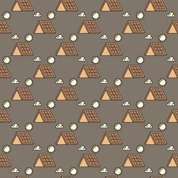 Solar Panel on Roof vector colored seamless pattern Stock Illustration