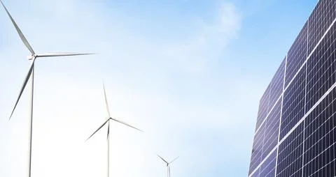 Solar Panel Rooftop House Electricity Buiding Roof with Wild mill System Stock Photos