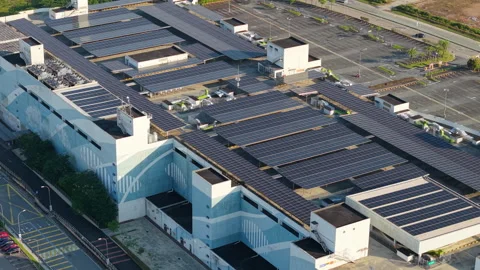 Solar Panel Rooftop Parking Aerial Drone B-Roll - Green Energy Johor 스톡 동영상 316459415