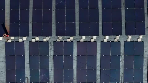 Solar Panel Rooftops, Ulbroka Latvia, Geometric Aerial Energy Pattern Stock Footage 340982706
