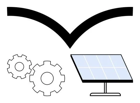 Solar Panel with Rotating Gears and Check Mark Highlighting Renewable Energ.. イラスト素材