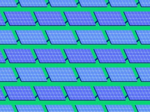 Solar panel seamless pattern. Field of solar panels.  Renewable energy, pro.. Stock Illustration