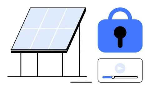 Solar Panel with Security Lock and Video Player Interface Stock Illustration