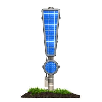 Solar panel in shaped of exclamation mark, 3D rendering Stock Illustration