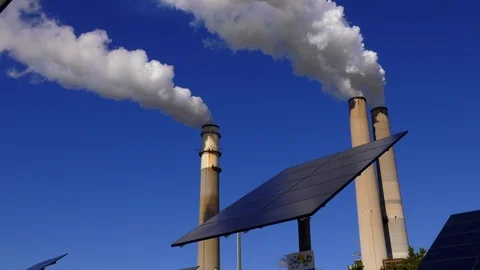 Solar Panel with Smokestacks Video stock 116512700