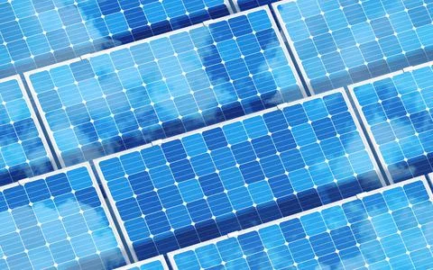 Solar panel, solar energy, 3d rendering. Stock Illustration