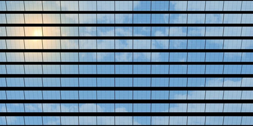 Solar panel solar energy reflection with sky and clouds 3D illustration Stock Illustration