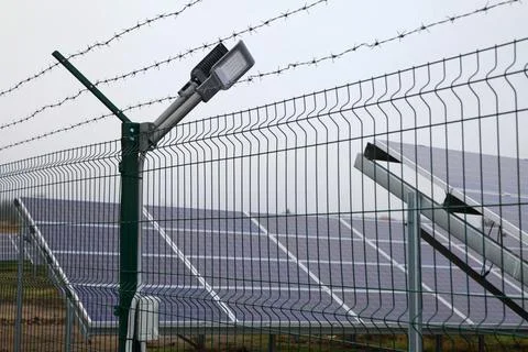 Solar panel. Solar panels installed in a rural area. Solar power plant in a f Stock Photos