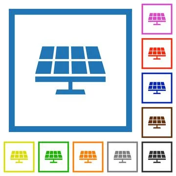 Solar panel solid flat framed icons Illustrazione stock