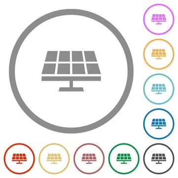 Solar panel solid flat icons with outlines Stock Illustration