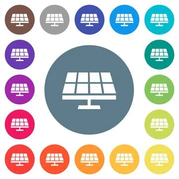 Solar panel solid flat white icons on round color backgrounds Illustrazione stock