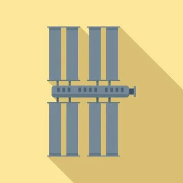 Solar panel space station icon flat . International earth system Illustrazione stock