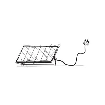 Solar Panel on Stand with Power Cable and Plug Hand Drawn Sketch Vector Stock Illustration