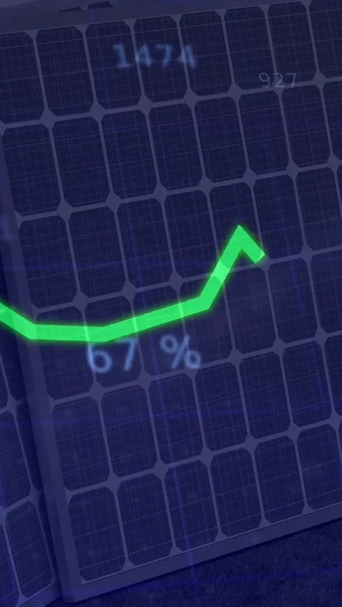 Solar panel starting with faint numbers, green graph drawing, cyan traces Video stock 334317428