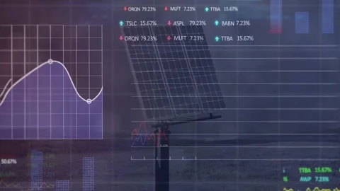 Solar panel staying centered as data overlays appearing over panel, plotting Stock Footage 334040468
