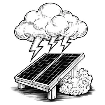 A solar panel is struck by lightning during a thunderstorm Stock Illustration