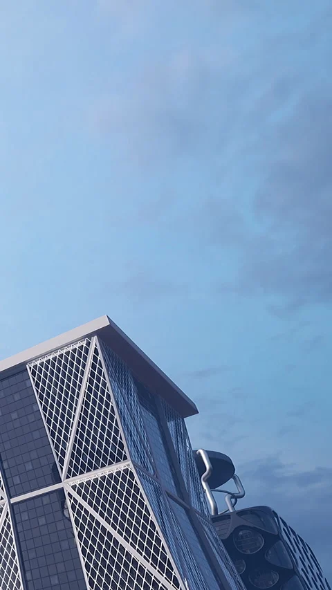 Solar panel structure with cloudy sky above in urban area during day Stock Footage 340633670