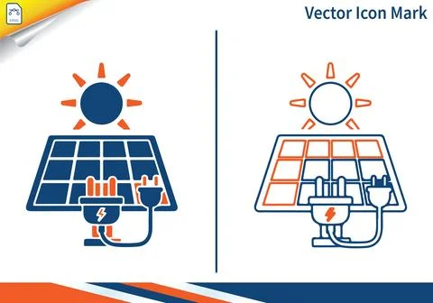Solar panel with sun and power plug, green energy. Ilustración de archivo