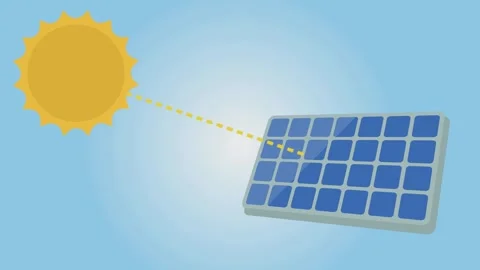 Solar Panel with Sun Beaming on it 4k animation Stock Footage 303465294