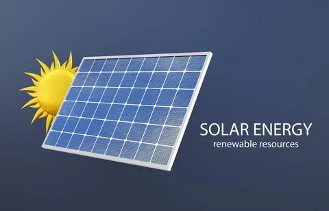 Solar panel with sun on dark blue background Stock Illustration