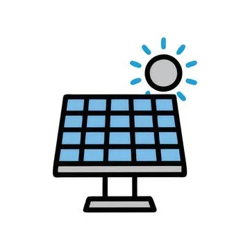 Solar panel with sun shining in the sky Stock Illustration