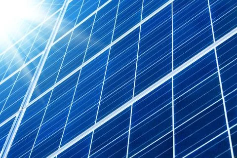 Solar panel with sunbeams Stock Photos