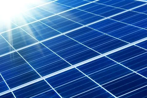 Solar panel with sunbeams Stock Photos