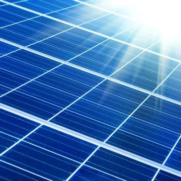 Solar panel with sunbeams Stock Photos