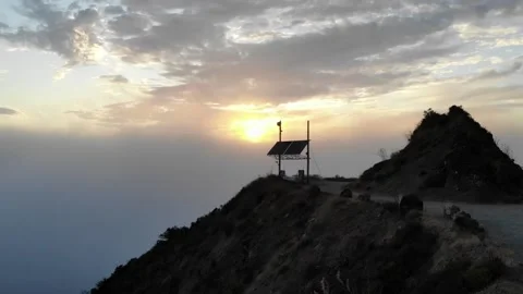 Solar Panel at Sunset with Clouds, Aerial View, Slow Motion Stock Footage 142308586