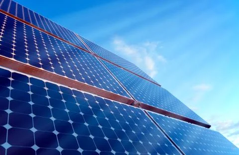 Solar panel with sunshine Stock Photos