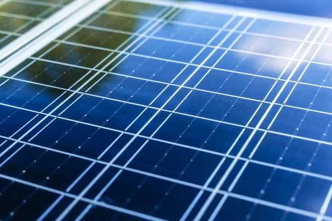 Solar panel surface background close-up. Solar technology concept Stock Photos