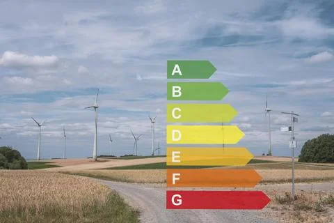 Solar panel system with EU energy label, symbolic image Stock Illustration