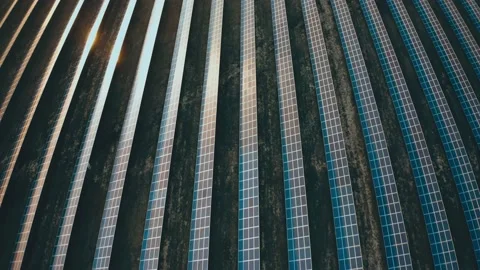 Solar panel systems from a bird's eye view at sunset. Stock-Footage 233009336
