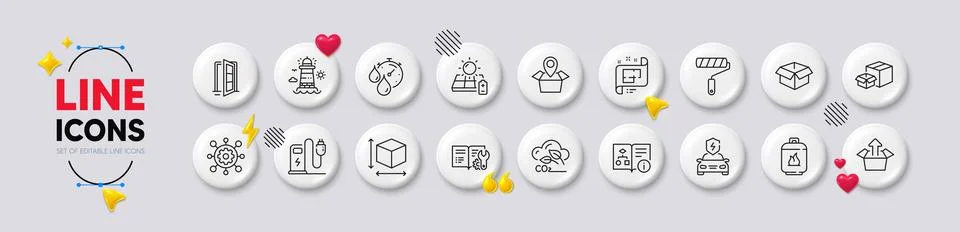 Solar panel, Technical algorithm and Opened box line icons. For web app イラスト素材