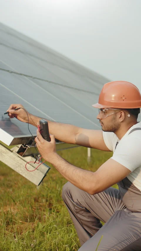 Solar Panel Technician Inspecting Stock Footage 317431791
