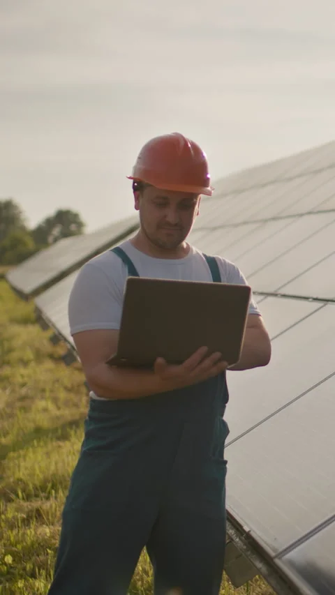 Solar Panel Technician Vertical Video Stock Footage 317167570